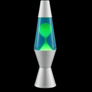 Blue and green lava lamp on silver base